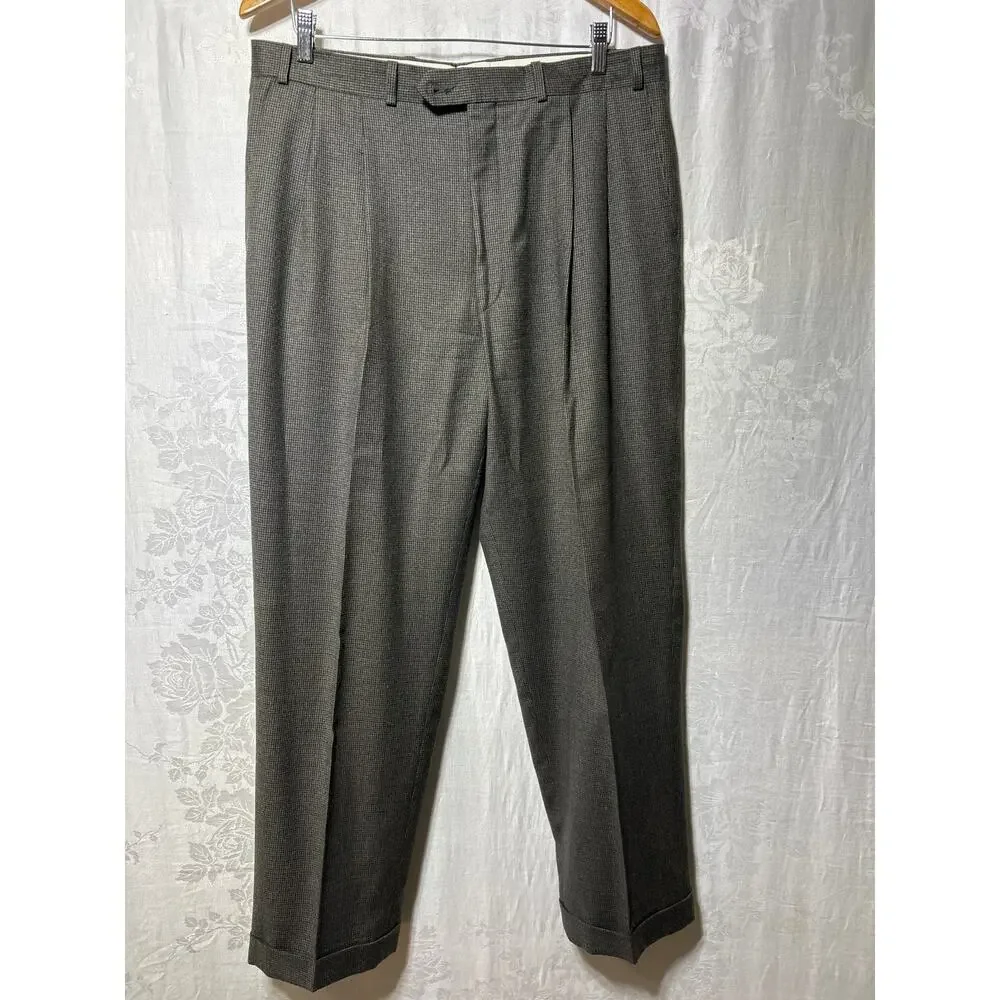 Chaps Ralph Lauren Suit 42T Brown Micro Check 100% Wool Jacket Pants 36x30